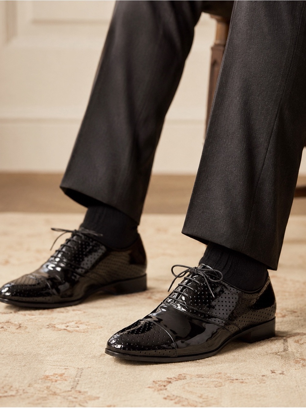 Sergio Rossi Men Black Patent Leather Classic Formal Dress Oxford Shoes US6.5